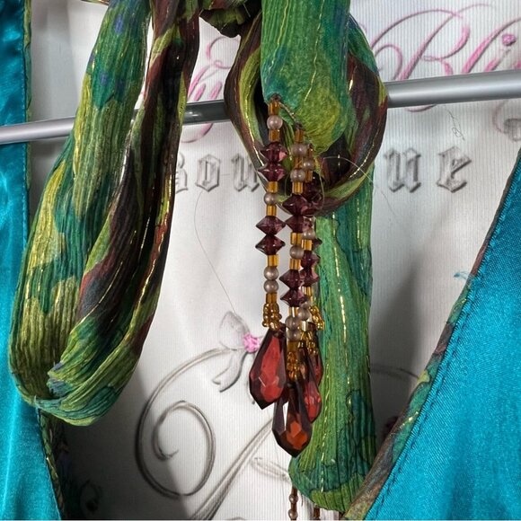 Cache dress long halter tie up beaded tassle Green and Brown Backless Dress - Picture 5 of 15